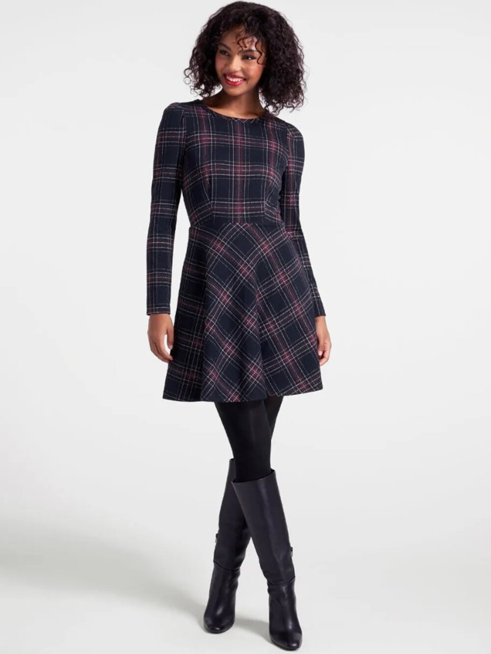 Modcloth Navy & Red Plaid Dress